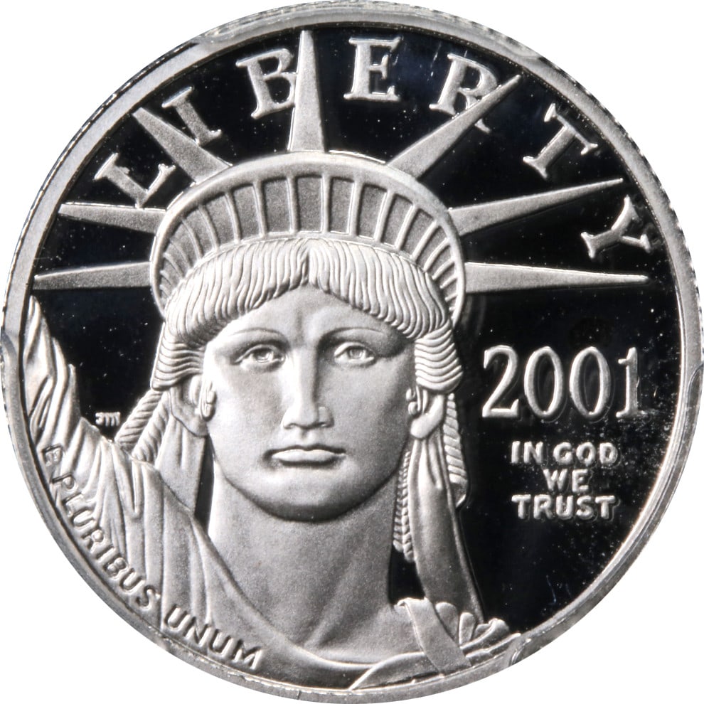 2001-W Platinum American Eagle $25 Coin PCGS PR70DCAM Blue Label: 2001-W Platinum American Eagle $25 Coin PCGS PR70DCAM Blue Label This exquisite 2001-W Platinum American Eagle coin features a stunning PR70DCAM grade from PCGS, ensuring its exceptional quality and d