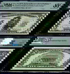 1950 $5 Federal Reserve Note Richmond E-A Block PMG CU66 EPQ Gem: 1950 $5 Federal Reserve Note Richmond E-A Block PMG CU66 EPQ Gem This is an uncirculated 1950 Federal Reserve Note, graded CU66 EPQ Gem by PMG. It features the Richmond E-A Block and is a $5 denominat