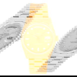 Rolex Daydate 18238 Gold Diamond Dial President with Papers 1989: Rolex Daydate 18238 Gold Diamond Dial President with Papers 1989 This exquisite Rolex Daydate is a true symbol of luxury and sophistication. Designed for men, this timepiece features a striking gold d