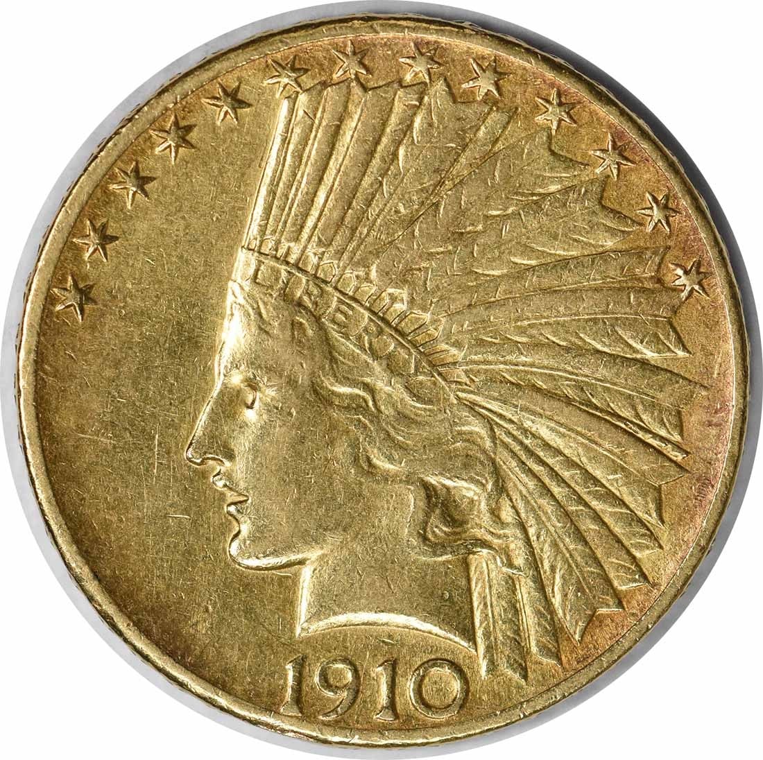 1910-D $10 Gold Indian Coin by Augustus Saint Gaudens AU Uncertified: 1910-D $10 Gold Indian Coin by Augustus Saint Gaudens AU Uncertified This 1910-D $10 Gold Indian coin features a stunning design by Augustus Saint Gaudens. Struck in Denver, this piece is categorized 