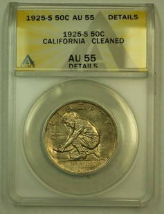 1925-S California Commemorative Silver Half Dollar ANACS AU-58: 1925-S California Commemorative Silver Half Dollar ANACS AU-58 This 1925-S California Commemorative Silver Half Dollar is a beautifully crafted piece featuring a detailed design that pays tribute to C