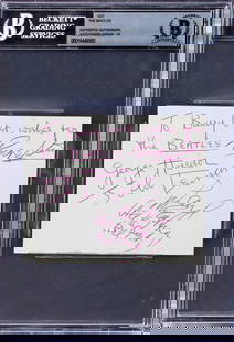 The Beatles Signed Cut Signature 3.85x4.5 Auto Gem Mint 10 Beckett: The Beatles Signed Cut Signature 3.85x4.5 Auto Gem Mint 10 Beckett This remarkable cut signature features the authentic autographs of the legendary members of The Beatles: John Lennon, Paul McCartney,