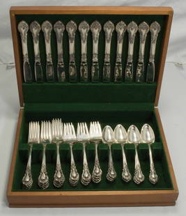 Kirk-Stieff Royal Dynasty Sterling Silver Flatware Set for 12 60pc: Kirk-Stieff Royal Dynasty Sterling Silver Flatware Set for 12 60pc Introducing the Royal Dynasty by Kirk-Stieff Sterling Flatware Set for 12, a classic collection of elegant dining utensils. This 60-p