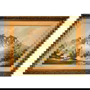 Martin Wijmer Landscape Misty Peaks Original Oil Painting 46 x 34 in: Martin Wijmer Landscape Misty Peaks Original Oil Painting 46 x 34 in Experience the beauty of nature with this stunning oil painting titled "Landscape Misty Peaks" by esteemed artist Martin Wijmer. Th