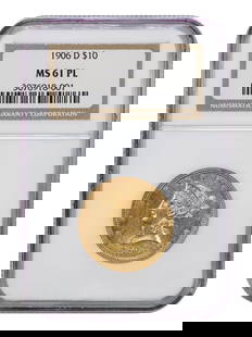 1906-D $10 Liberty Head Gold Coin NGC MS61PL Prooflike: 1906-D $10 Liberty Head Gold Coin NGC MS61PL Prooflike This 1906-D $10 Liberty Head Gold Coin is a remarkable example of early 20th-century minting. Certified by NGC with a certification number of 307