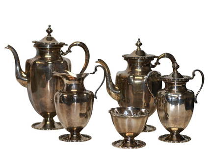 Mexico Sterling Silver 5 Piece Tea Set 91.12 ozt: Mexico Sterling Silver 5 Piece Tea Set 91.12 ozt This exquisite Mexico Sterling 5 Piece Tea Set weighs a total of 91.12 ozt, showcasing the fine craftsmanship typical of Mexican silver. The set is per