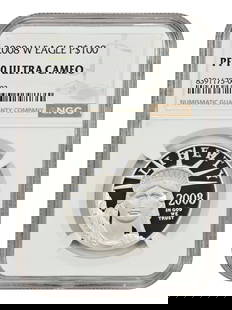 2008-W $100 Platinum Eagle Statue of Liberty NGC PR70DCAM: 2008-W $100 Platinum Eagle Statue of Liberty NGC PR70DCAM This 2008-W $100 Statue of Liberty Platinum Eagle coin is graded PR70DCAM by NGC, indicating it is in uncirculated condition with a stunning d