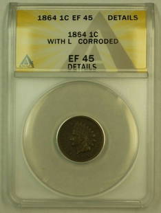 1864 Indian Head Cent 1c ANACS EF-45 Copper Coin: 1864 Indian Head Cent 1c ANACS EF-45 Copper Coin This 1864 Indian Head Cent, certified by ANACS, showcases a grade of EF-45. Minted in Philadelphia, this copper coin is classified as circulated, refle