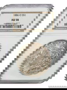 1886-O Morgan Dollar NGC AU58 Certified Scarce New Orleans Coin: 1886-O Morgan Dollar NGC AU58 Certified Scarce New Orleans Coin This 1886-O Morgan Dollar is certified by NGC with a grade of AU58, indicating it has been circulated but remains in excellent condition