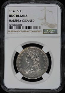 1837 Capped Bust Half Dollar NGC UNC Details Philadelphia Mint: 1837 Capped Bust Half Dollar NGC UNC Details Philadelphia Mint This 1837 Capped Bust Reeded Edge Half Dollar is a stunning piece certified by NGC with a grade of UNC Details. Struck at the Philadelphi