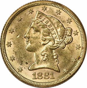 1881 $5 Gold Liberty Head Coin Uncertified BU Pre-1933