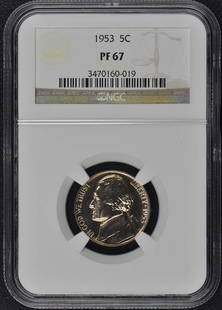 1953 Jefferson Nickel NGC PR67 Proof Uncirculated Philadelphia: 1953 Jefferson Nickel NGC PR67 Proof Uncirculated Philadelphia This 1953 Jefferson Nickel is a stunning example of numismatic excellence, certified by NGC with a grade of PR67. This coin showcases the