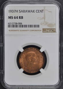 1937 Sarawak Cent NGC MS64 Uncirculated Coin: 1937 Sarawak Cent NGC MS64 Uncirculated Coin This is a 1937 Sarawak Cent, certified by NGC with a grade of MS64, indicating an uncirculated condition. It features an exquisite level of detail and lust