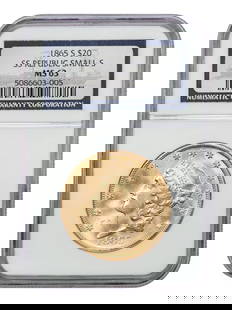 1865-S Liberty Head $20 Gold Coin NGC MS63 Shipwreck Find: 1865-S Liberty Head $20 Gold Coin NGC MS63 Shipwreck Find This 1865-S Liberty Head double eagle is a very tough Civil War era gold piece, struck in San Francisco and later recovered from the legendary