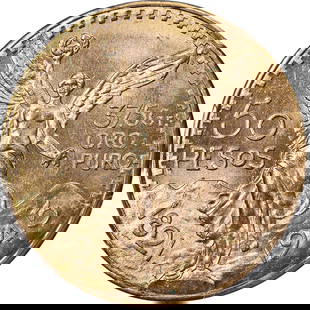 1945 Mexico Gold 50 Peso Coin PCGS MS65 Strong Eye Appeal: 1945 Mexico Gold 50 Peso Coin PCGS MS65 Strong Eye Appeal This 1945 Mexico Gold 50 Peso coin is a remarkable piece with a strong eye appeal and a robust strike. Graded MS65 by PCGS, it showcases the e