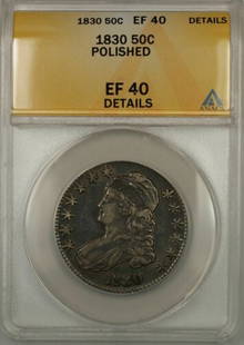 1830 Capped Bust Silver Half Dollar Coin ANACS EF-40 90% Silver: 1830 Capped Bust Silver Half Dollar Coin ANACS EF-40 90% Silver This 1830 Large Capped Bust Silver Half Dollar Coin is a noteworthy piece for collectors. Minted in Philadelphia, it features a classic