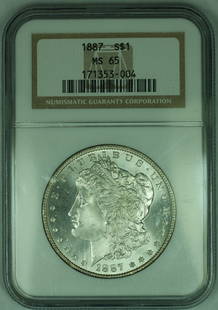 1887 Morgan Silver Dollar NGC MS 65 Uncirculated Silver Coin: 1887 Morgan Silver Dollar NGC MS 65 Uncirculated Silver Coin This stunning 1887 Morgan Silver Dollar is an uncirculated coin graded MS 65 by NGC, showcasing its excellent condition. The coin features