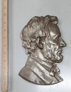 Abraham Lincoln 9.5" x 6" Bronze Bust Silver Plated Political Theme: Abraham Lincoln 9.5" x 6" Bronze Bust Silver Plated Political Theme This striking large high relief bust of Abraham Lincoln is crafted from bronze and features a silver plated finish. Measuring 9.5 in