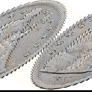 1843 Seated Liberty Dollar Silver Nice Eye Appeal VF/XF: 1843 Seated Liberty Dollar Silver Nice Eye Appeal VF/XF This 1843 Seated Liberty Dollar showcases a nice eye appeal with a clear strike, graded as Nice VF/XF. The coin is made of silver and is in circ