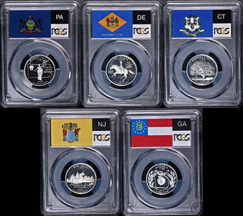 1999-S Silver State Quarter Proof Set PCGS PR70 DCAM Delaware PA NJ GA: 1999-S Silver State Quarter Proof Set PCGS PR70 DCAM Delaware PA NJ GA This 1999-S Silver State Quarter Proof Set features coins from Delaware, Pennsylvania, New Jersey, and Georgia, all certified by