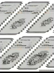 1997 NGC MS70 Platinum Statue of Liberty Coin Set 4 Coins: 1997 NGC MS70 Platinum Statue of Liberty Coin Set 4 Coins This 1997 Platinum Statue of Liberty Set includes four uncirculated coins, featuring denominations of $10, $25, $50, and $100. Certified by NG