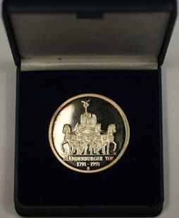 1991 Uncirculated Silver Medal 200th Anniversary Brandenburg Gate: 1991 Uncirculated Silver Medal 200th Anniversary Brandenburg Gate This 1991 Silver Medal commemorates the 200th Anniversary of the Opening of the Brandenburg Gate, designed by Langhans and Schadow. It