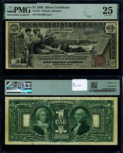 1896 $1 Silver Certificate PMG VF25 Authentic Currency: 1896 $1 Silver Certificate PMG VF25 Authentic Currency This 1896 $1 Silver Certificate is a remarkable piece of currency history, graded VF25 by PMG, indicating its well-preserved condition despite be