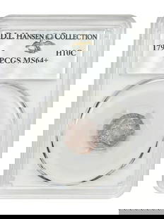 1795 Flowing Hair Half Dime PCGS MS64+ Stunning Toning: 1795 Flowing Hair Half Dime PCGS MS64+ Stunning Toning This 1795 Flowing Hair Half Dime is a remarkable piece, certified by PCGS with a grade of MS64+. The coin exhibits stunning rose and lavender ton