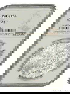 1903-O Morgan Dollar NGC MS66+ Uncirculated Low Mintage: 1903-O Morgan Dollar NGC MS66+ Uncirculated Low Mintage This 1903-O Morgan Dollar is a remarkable addition for collectors, boasting a high grade of MS66 from NGC, indicative of its uncirculated condit