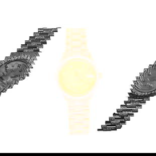 Rolex Datejust Ladies 18k Gold Diamond Bezel Ref 6827: Rolex Datejust Ladies 18k Gold Diamond Bezel Ref 6827 The Rolex Datejust in 18k Yellow Gold features a stunning AM Gold dial complemented by a diamond bezel, making it an exquisite choice for ladies.