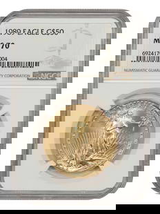1989 NGC MS70 $50 Gold Eagle Coin Philadelphia Bullion: 1989 NGC MS70 $50 Gold Eagle Coin Philadelphia Bullion This stunning 1989 $50 Gold Eagle is certified by NGC with a perfect grade of MS70, indicating its exceptional quality and uncirculated condition