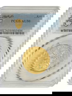1845-O $10 Liberty Head Coin PCGS AU50 New Orleans Mint: 1845-O $10 Liberty Head Coin PCGS AU50 New Orleans Mint This 1845-O $10 Liberty Head coin is certified by PCGS with a grade of AU50. It features beautiful lemon gold surfaces accented by orange-gold t