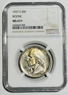 1937 S Daniel Boone Commemorative Coin NGC MS 67+ Silver Uncirculated: 1937 S Daniel Boone Commemorative Coin NGC MS 67+ Silver Uncirculated This 1937 S Classic Commemorative Coin features Daniel Boone, certified by NGC with a remarkable grade of MS 67+. Struck in silver