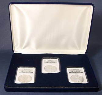 2006 Silver American Eagle 3 Coin Set NGC MS69 PF69: 2006 Silver American Eagle 3 Coin Set NGC MS69 PF69 This 2006 Silver American Eagle 3 Coin Set features stunning examples of the iconic coin, composed of 0.999 fine silver. Each coin in this set has b