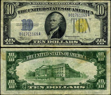 1934-A $10 North Africa Note B-A Block Hamilton Treasury: 1934-A $10 North Africa Note B-A Block Hamilton Treasury This is a two-sided ten-dollar bill from the United States, specifically the 1934-A series, known as the North Africa Note. The front features