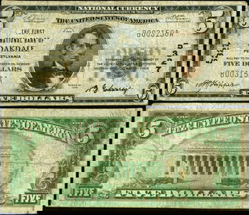 $5 1929 T-1 National Bank Note Oakdale PA Ch #5327 Fine: $5 1929 T-1 National Bank Note Oakdale PA Ch #5327 Fine This $5 1929 T-1 National Bank Note is a fine example of American currency from the Oakdale, Pennsylvania region. Classified as a National Bank