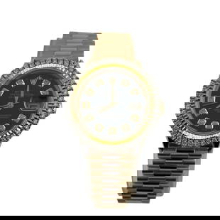 Rolex President Ladies Watch Black Dial Diamond Bezel Ref 6517 18k YG: Rolex President Ladies Watch Black Dial Diamond Bezel Ref 6517 18k YG This exquisite Rolex President watch features a striking black dial and is designed specifically for ladies. The timepiece is part