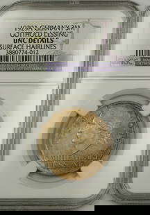 1929 Germany Gotthold Lessing Silver Three Mark Coin NGC UNC Details: 1929 Germany Gotthold Lessing Silver Three Mark Coin NGC UNC Details This 1929 Germany Three Mark 3M Silver Coin features Gotthold Lessing, a celebrated German writer and philosopher. It is certified