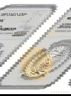 1987 $50 Gold Eagle Coin NGC MS70 Uncirculated Philadelphia: 1987 $50 Gold Eagle Coin NGC MS70 Uncirculated Philadelphia This 1987 $50 Gold Eagle coin is graded MS70 by NGC, ensuring its high quality and uncirculated status. The coin features a denomination of