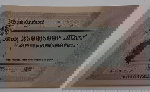 1923 Weimar Republic 100K Mark UNC Banknotes 20 Consecutive with Wrapper: 1923 Weimar Republic 100K Mark UNC Banknotes 20 Consecutive with Wrapper This listing features a rare collection of 20 consecutive 100,000 Mark banknotes from Germany during the Weimar Republic, dated