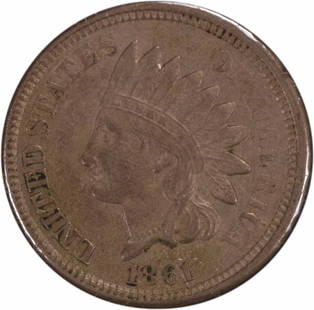1861 Indian Head Cent AU Rotated Reverse Copper Coin: 1861 Indian Head Cent AU Rotated Reverse Copper Coin This 1861 Indian Cent features a rotated reverse and is graded as About Uncirculated (AU). It is a small cent composed of copper, with no mint mark
