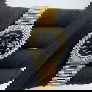 Rolex Daydate 1803 Black Diamond Dial President Bracelet 6ct: Rolex Daydate 1803 Black Diamond Dial President Bracelet 6ct This exquisite Rolex Daydate features a striking black diamond dial set within a pave plated bezel, making it a standout piece for any coll