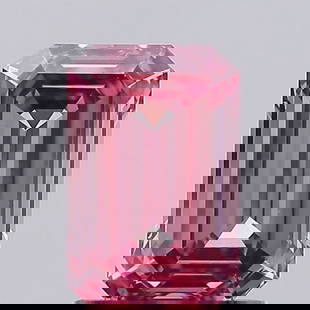 Loose Diamond - EMERALD 1.04ct Fancy Vivid Pink VS1: Loose Diamond - EMERALD 1.04ct Fancy Vivid Pink VS1 Source: This is a real non-mined Diamond that has been grown in a lab Shape: EMERALD Carats: 1.04 Color: Fancy Vivid Pink Certification: IGI Video: