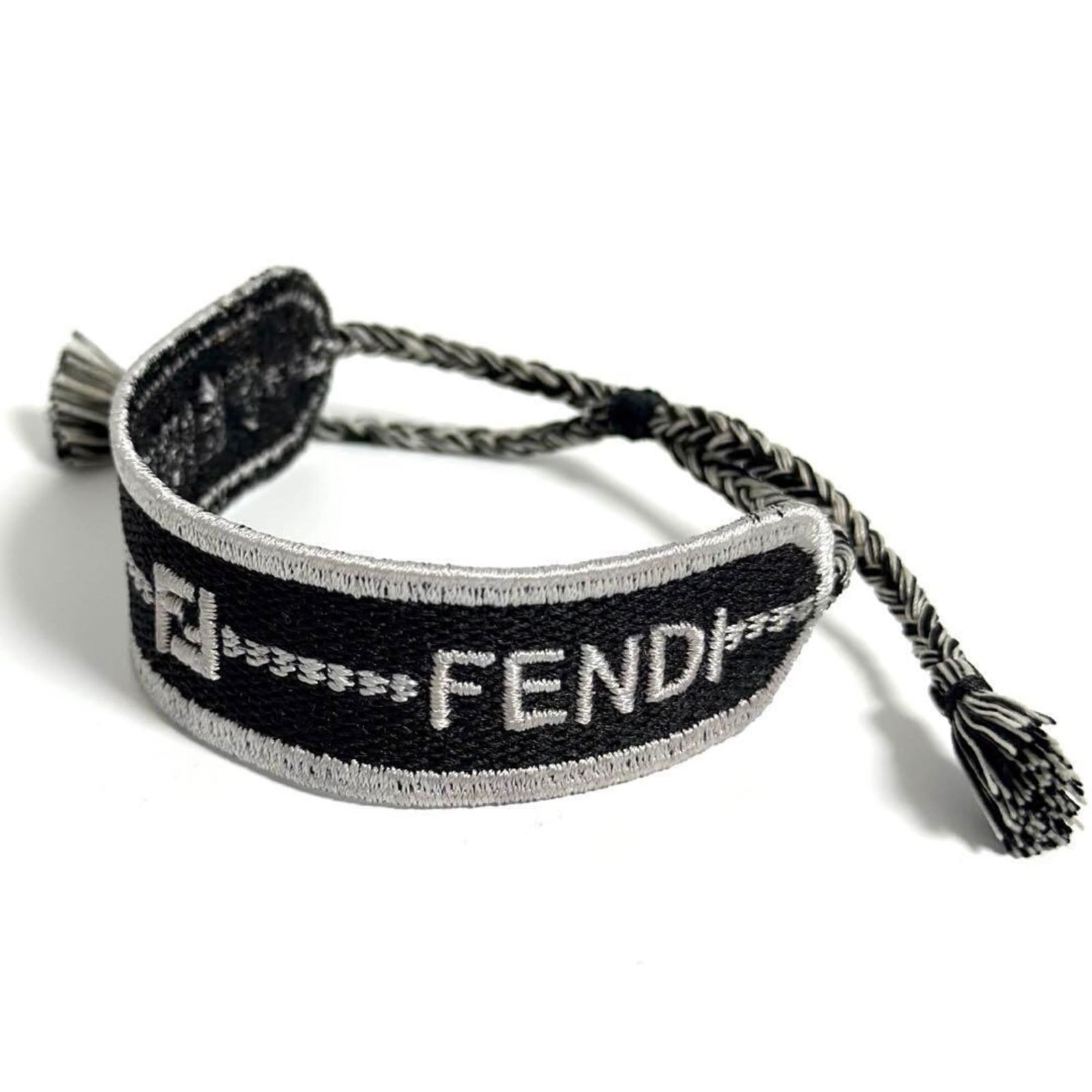 Fendi Misanga Charm Bracelets for Men and Women Black Silver Canvas: Fendi Misanga Charm Bracelets for Men and Women Black Silver Canvas Elevate your accessory game with these Fendi Misanga Charm Bracelets, designed for both men and women. Crafted from durable canvas,