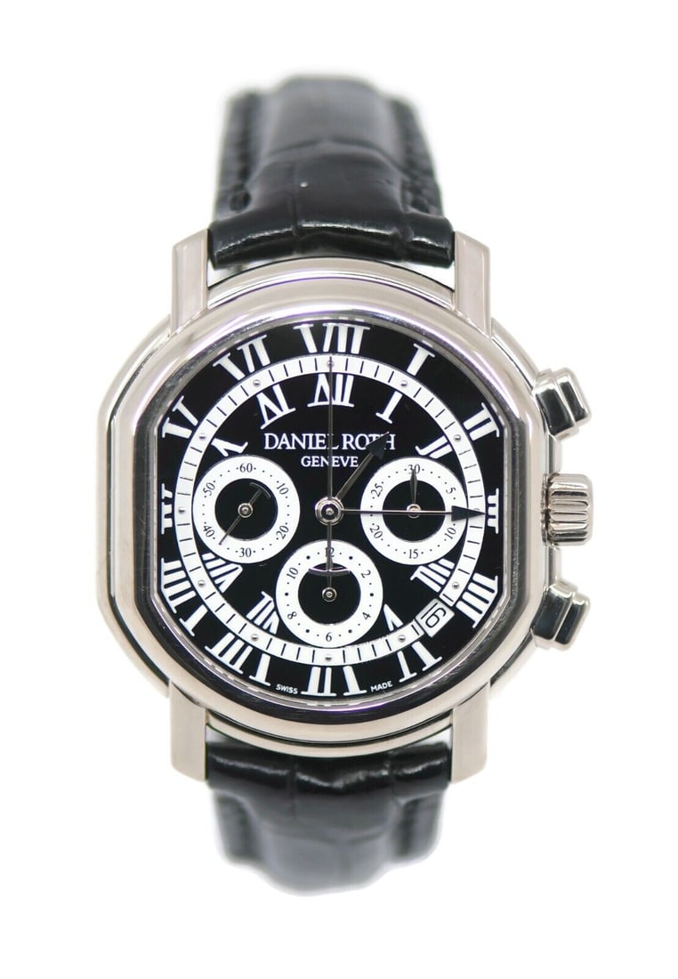 Daniel Roth Academie Chronograph 18K White Gold Watch Ref 247.X.60 with Papers: Daniel Roth Academie Chronograph 18K White Gold Watch Ref 247.X.60 with Papers Introducing the Daniel Roth Academie Chronograph wristwatch, a luxurious timepiece crafted from 18k white gold. This pre-