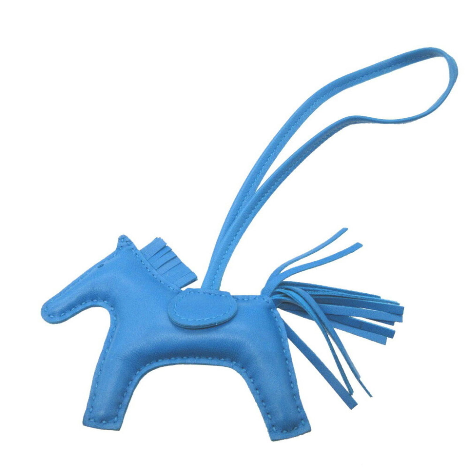 Hermes Rodeo Charm PM Keychain Agneau Milo Leather Blue 2.95 x 3.54: Hermes Rodeo Charm PM Keychain Agneau Milo Leather Blue 2.95 x 3.54 Enhance your handbag collection with the Hermes Rodeo Charm PM, a beautifully crafted handbag charm made from high-quality Agneau Mi