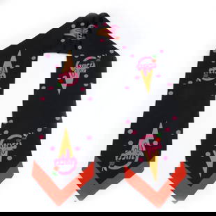 Gucci Ice Cream Cherry Silk Neck Bow Scarf 732840 3G001 Black Red Multi 84cm x 10cm: Gucci Ice Cream Cherry Silk Neck Bow Scarf 732840 3G001 Black Red Multi 84cm x 10cm Elevate your accessory collection with this stunning Gucci Ice Cream Cherry Neck Bow Scarf Muffler. Crafted from lux