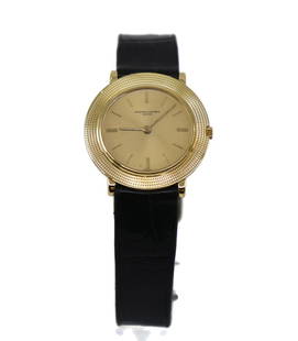 Vacheron Constantin 18K Yellow Gold Mechanical Watch Ref 6395: Vacheron Constantin 18K Yellow Gold Mechanical Watch Ref 6395 This exquisite Vacheron Constantin wristwatch showcases a luxurious 18K yellow gold case with a polished finish. The gold dial elegantly c