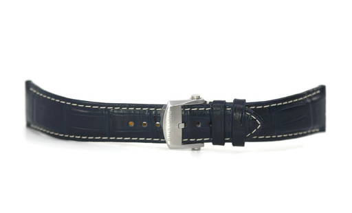 Breitling Authentic Dark Blue Leather Watch Strap 22mm: Breitling Authentic Dark Blue Leather Watch Strap 22mm This authentic Breitling wristwatch band features a striking dark blue leather design, perfectly crafted for style and durability. With a width o