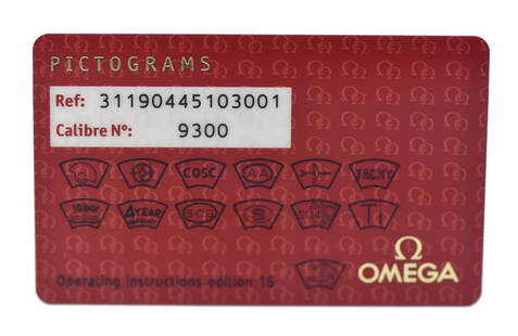 Omega Cal 9300 Pictogram Card High Quality Craftsmanship: Omega Cal 9300 Pictogram Card High Quality Craftsmanship Discover the Omega Cal 9300 31190445103001 Pictogram, a remarkable card from the prestigious brand Omega. This pre-owned item showcases the hig